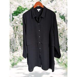 J.Jill Black Long Sleeve Button-Down Tunic Shirt XL 100% Polyester Womens Relaxe